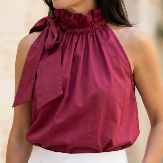 Ruffle Tie Neck Sleeveless Top