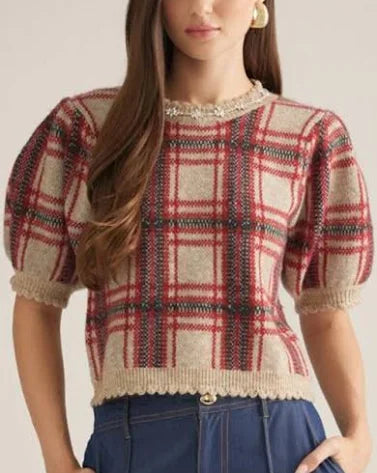 Gem Collar Short Sleeve Christmas Sweater