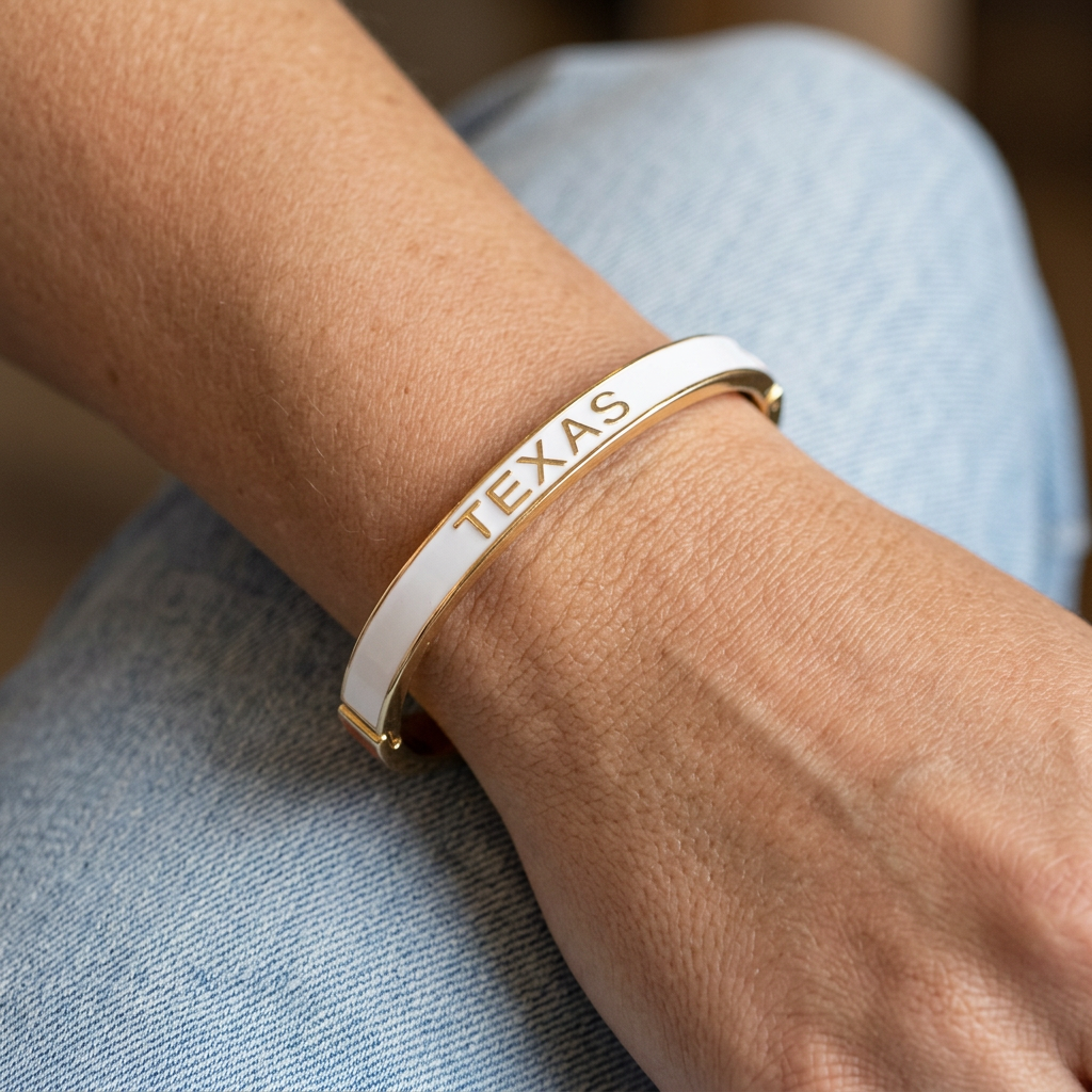 Texas bangle showing its white TEXAS side