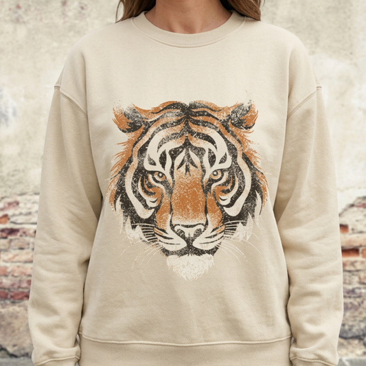 Vintage Tiger Face Graphic Sweatshirt