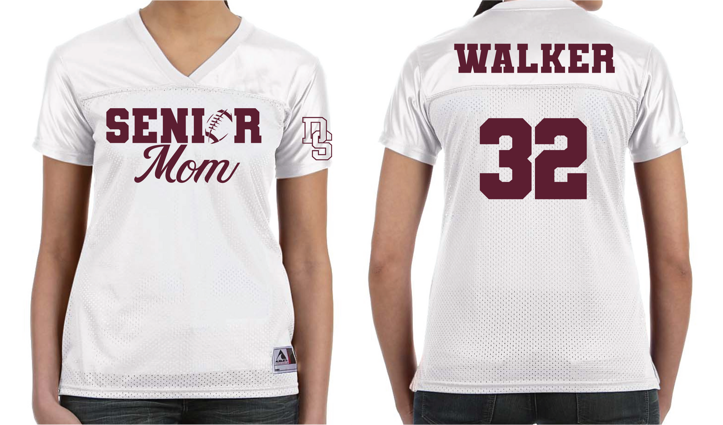 Senior Football Mom - Junior/Fitted Jersey (White or Maroon)